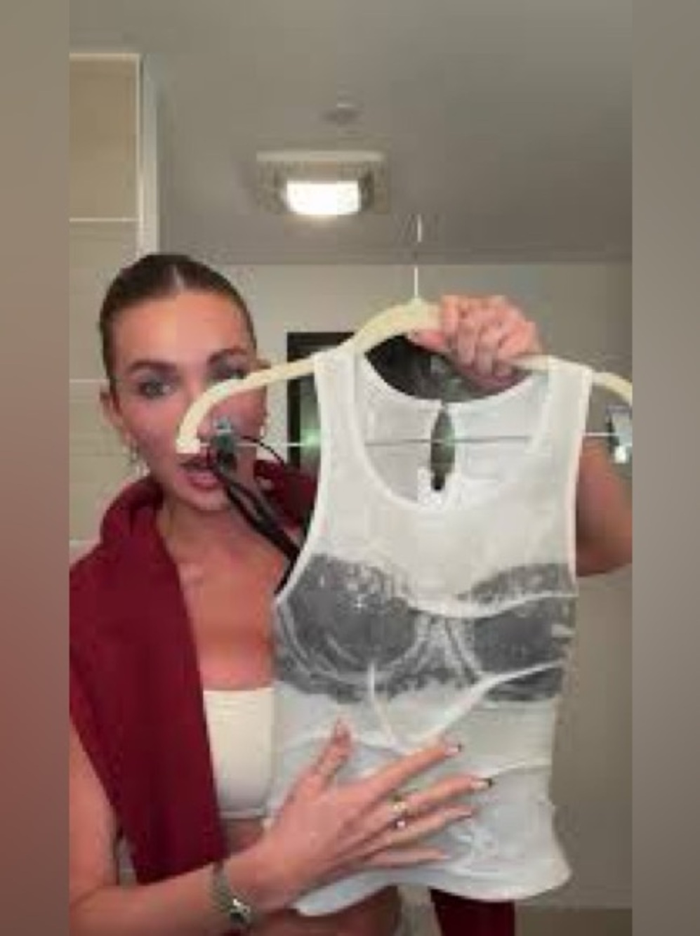 Wet White Ribbed Tank Top with Built-In Shelf Bra